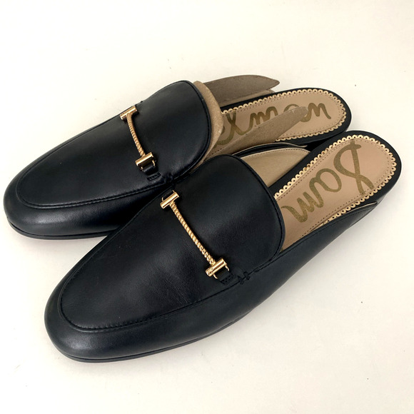 Sam Edelman Laurna Mule Flat Slip On Loafer Round Toe Black Leather 7.5 - Picture 3 of 5